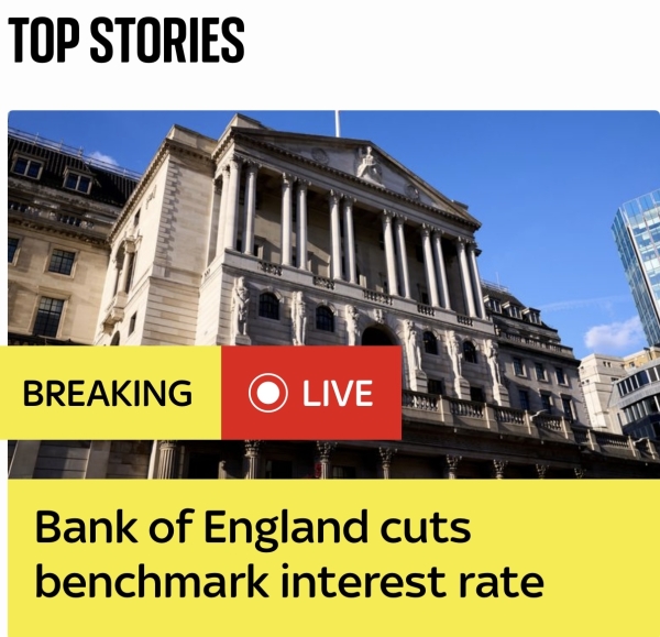 Bank of England reduces interest rates